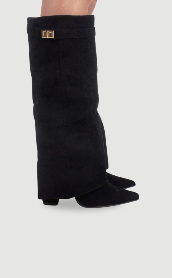 Damen Faltstiefel Schlank mit goldfarbenem Verschlussdetail