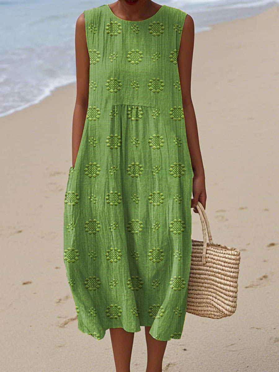 Belindy | Cotton Summer Dress | Ärmelloses Damenkleid aus Baumwolle mit Taschen & Rundhalsausschnitt – Luftig, Stilvoll & Alltagstauglich