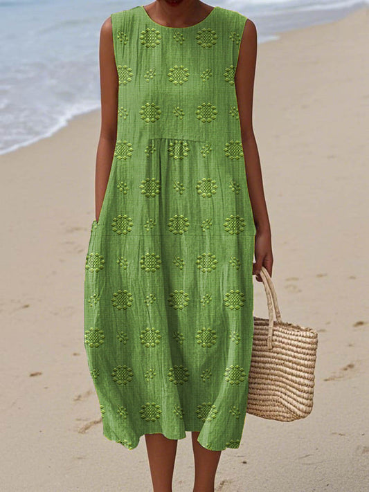 Belindy | Cotton Summer Dress | Ärmelloses Damenkleid aus Baumwolle mit Taschen & Rundhalsausschnitt – Luftig, Stilvoll & Alltagstauglich
