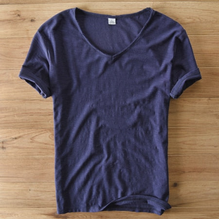 Herren V-Ausschnitt Leinen Shirt – Luca
