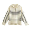Damen Strickpullover Gestreift mit Halb-Zip