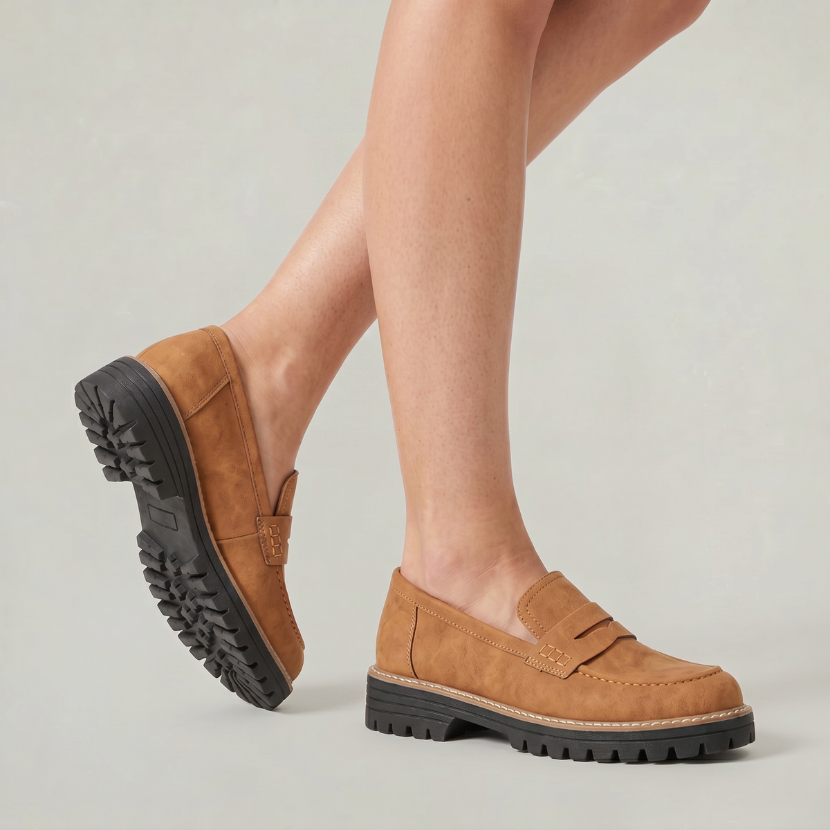 Damen Penny-Loafer Wildleder-Optik mit Plattformsohle