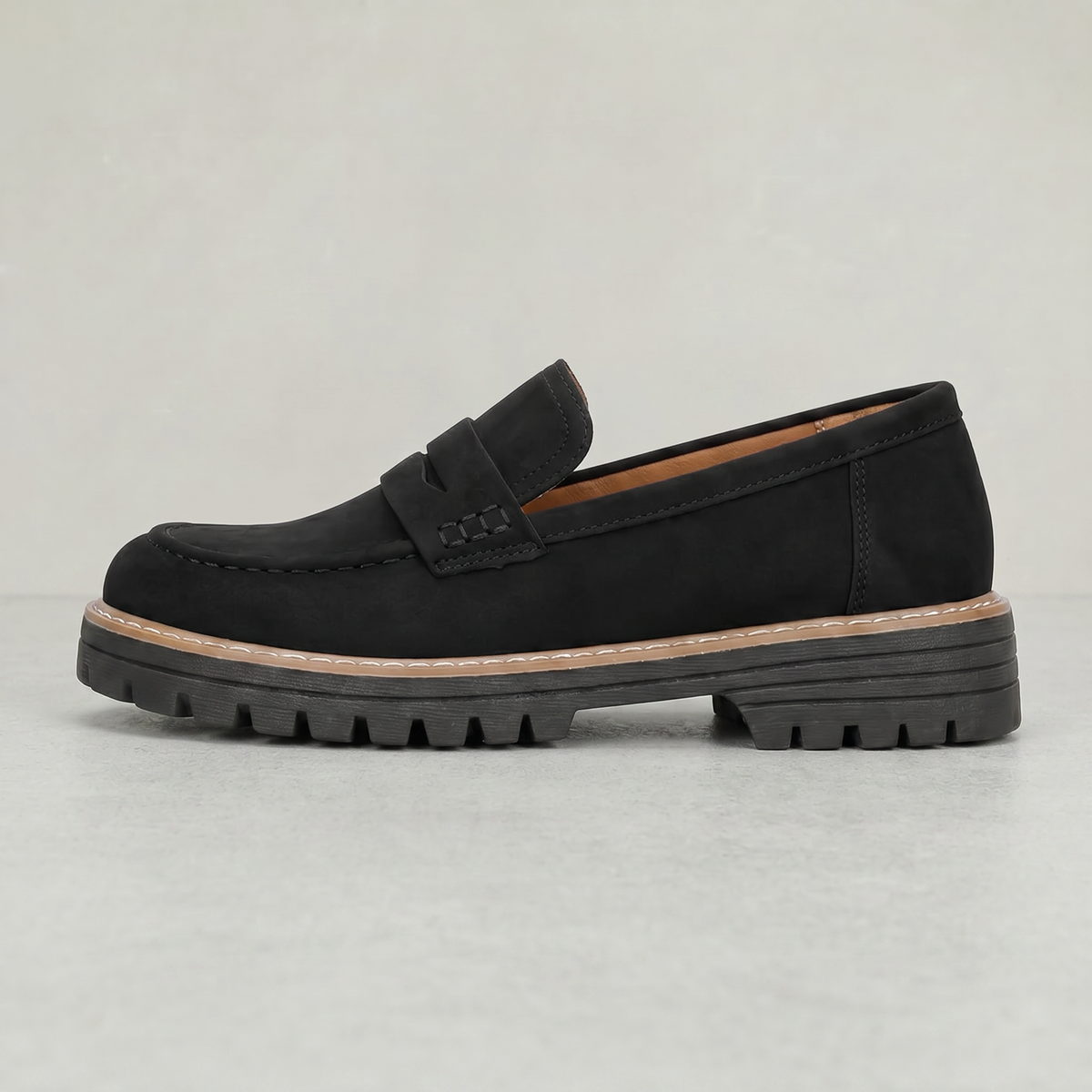 Damen Penny-Loafer Wildleder-Optik mit Plattformsohle