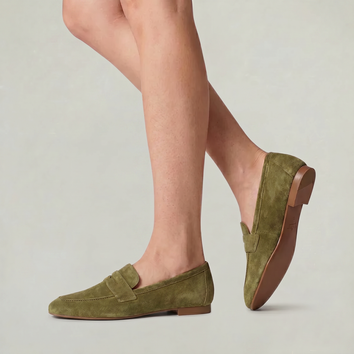 Damen Penny-Loafer Wildleder-Optik Mandelform mit Blockabsatz