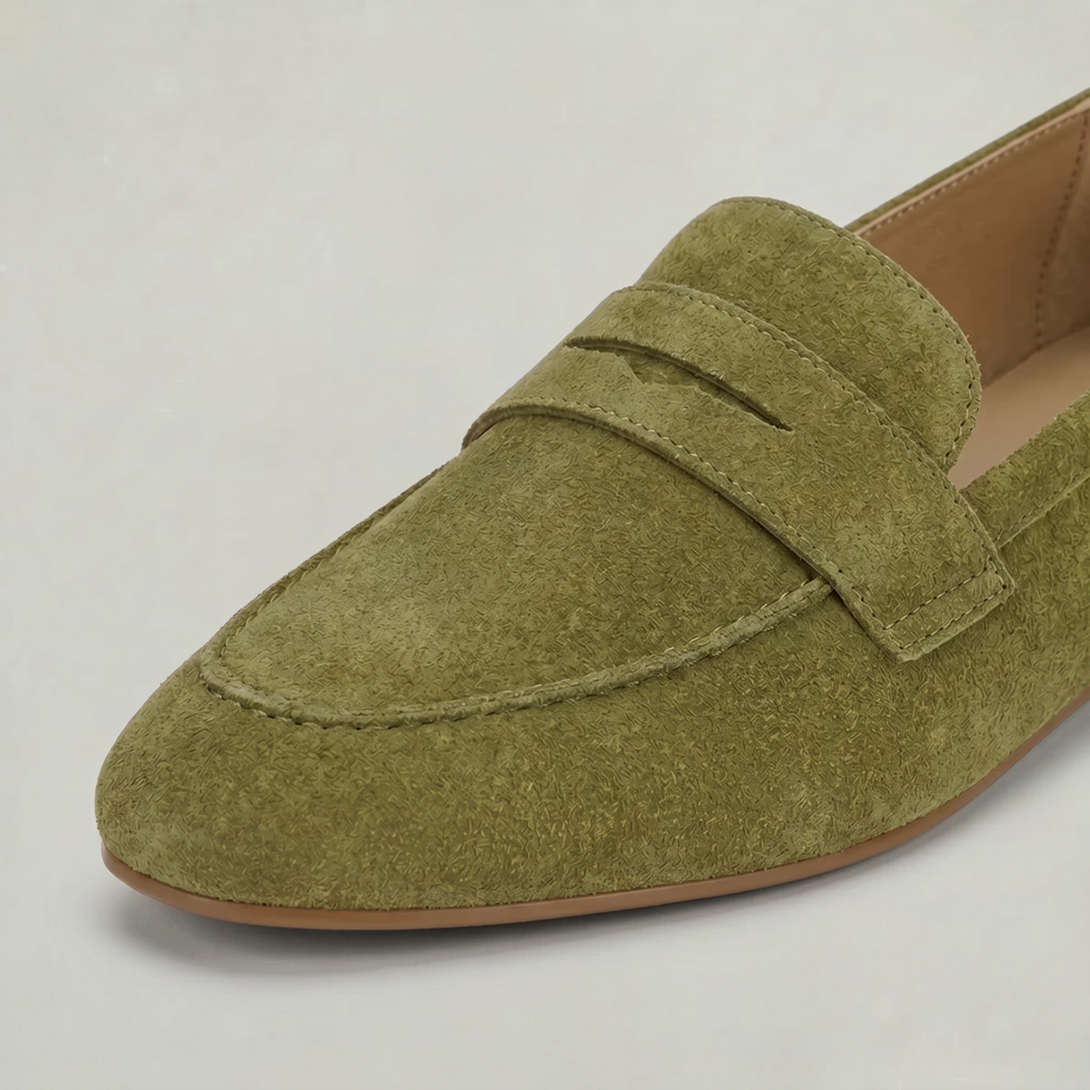 Damen Penny-Loafer Wildleder-Optik Mandelform mit Blockabsatz