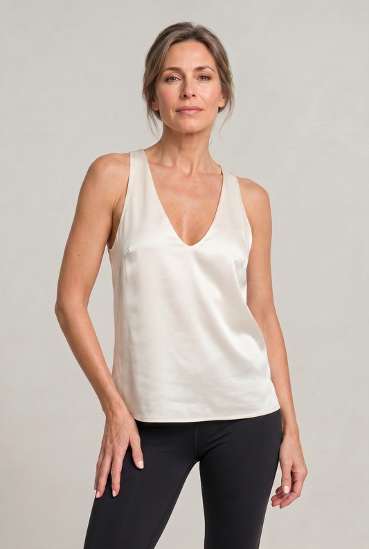 Damen Tanktop Regular Fit mit tiefem V-Ausschnitt und glänzender Oberfläche