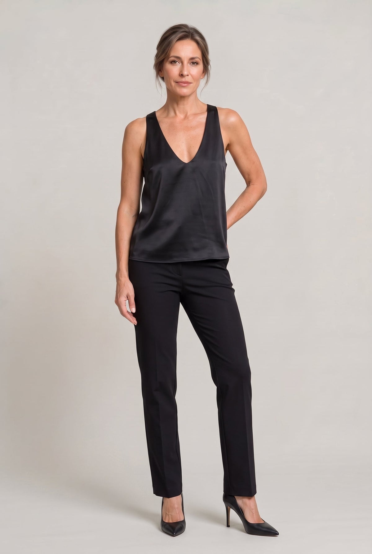 Damen Tanktop Regular Fit mit tiefem V-Ausschnitt und glänzender Oberfläche