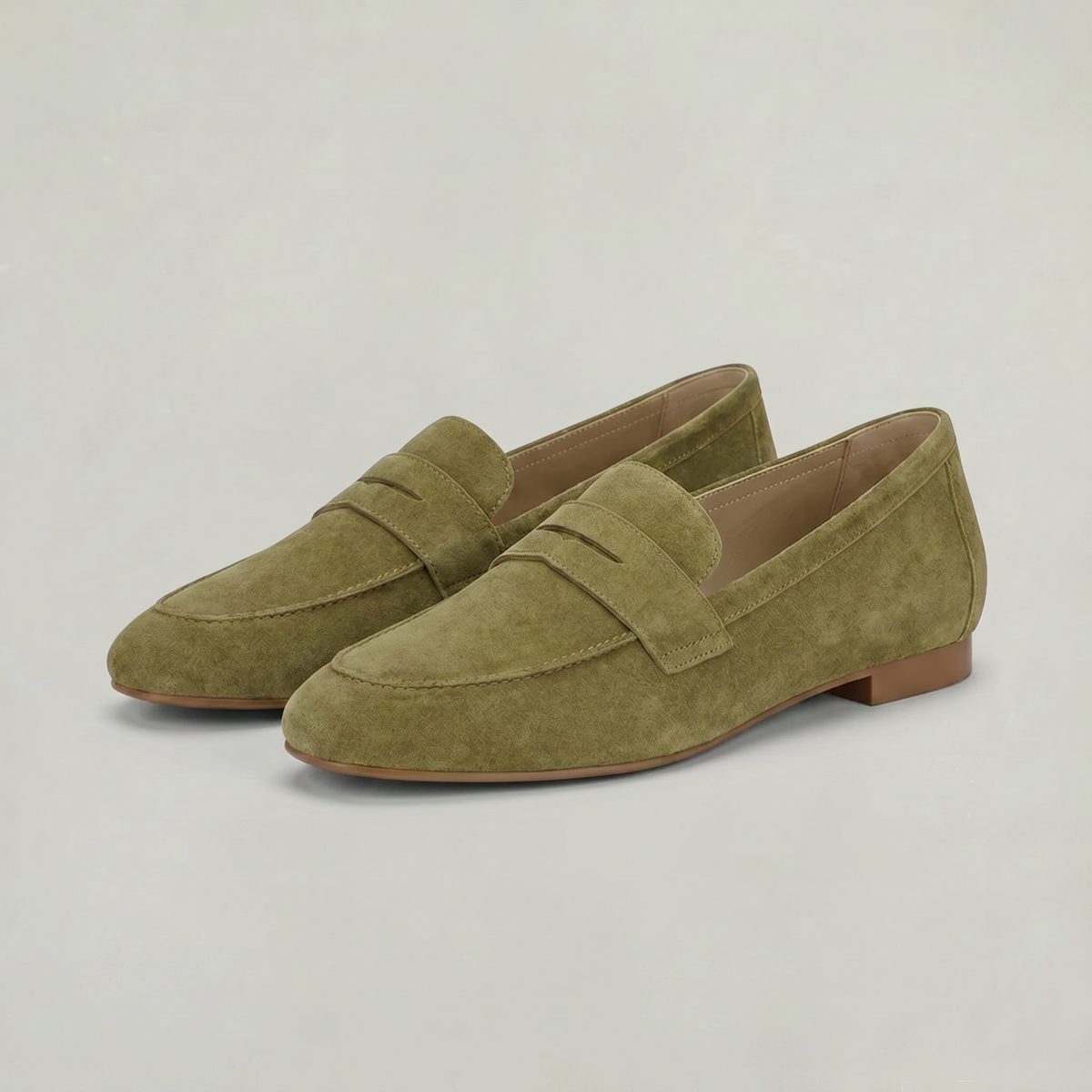 Damen Penny-Loafer Wildleder-Optik Mandelform mit Blockabsatz