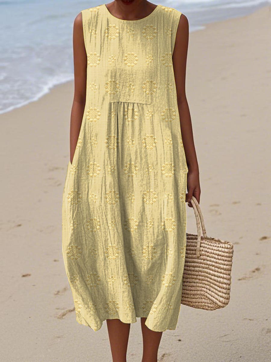 Belindy | Cotton Summer Dress | Ärmelloses Damenkleid aus Baumwolle mit Taschen & Rundhalsausschnitt – Luftig, Stilvoll & Alltagstauglich