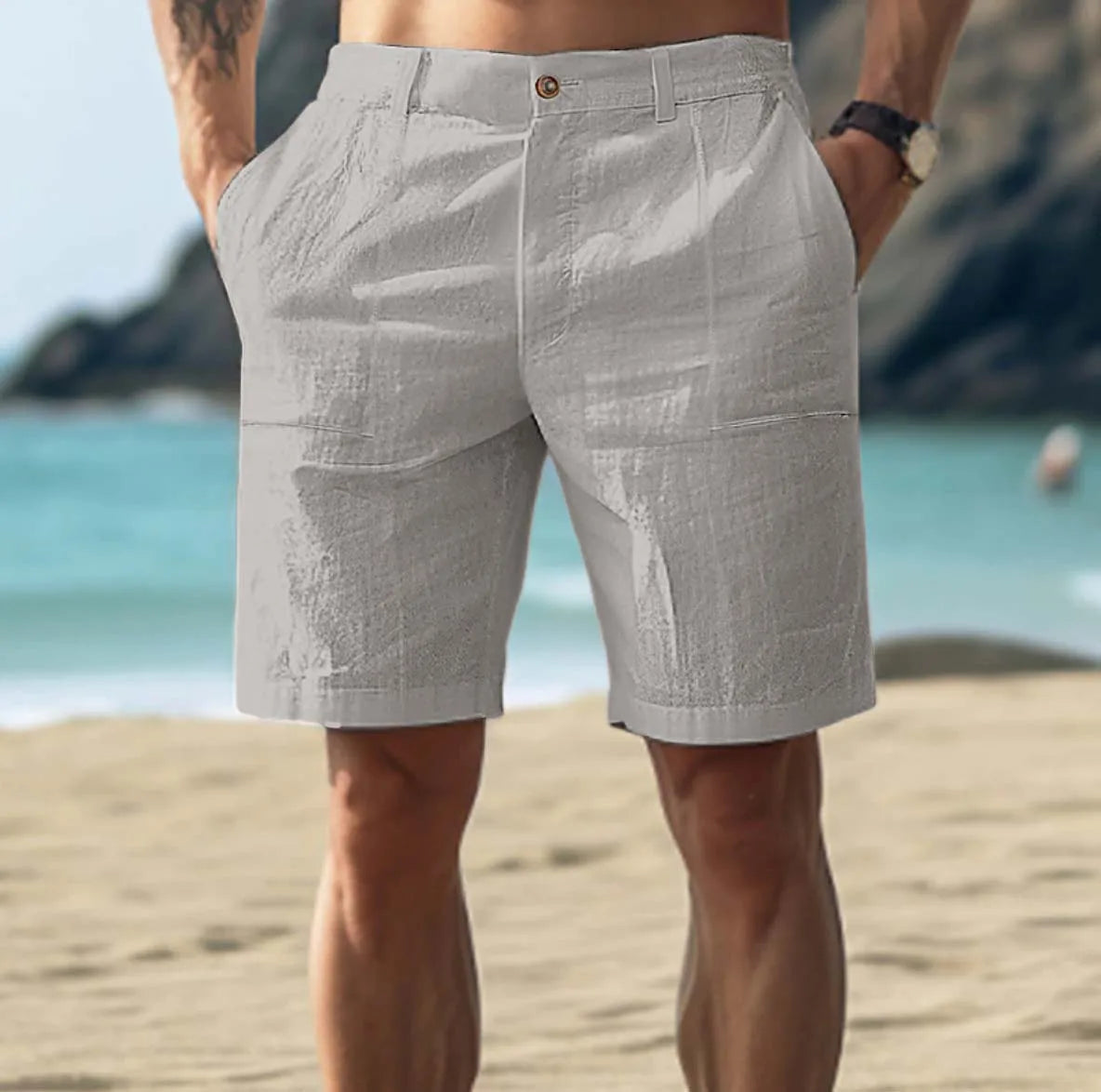 Herren Leinen Shorts Relaxed Fit Freizeit Sommer Kordelzug