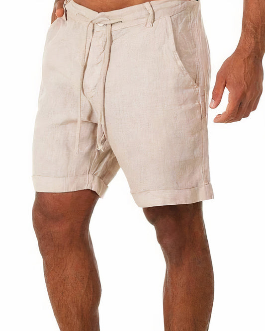 Leinen Shorts Herren Relaxed Fit Freizeit Elastischer Bund