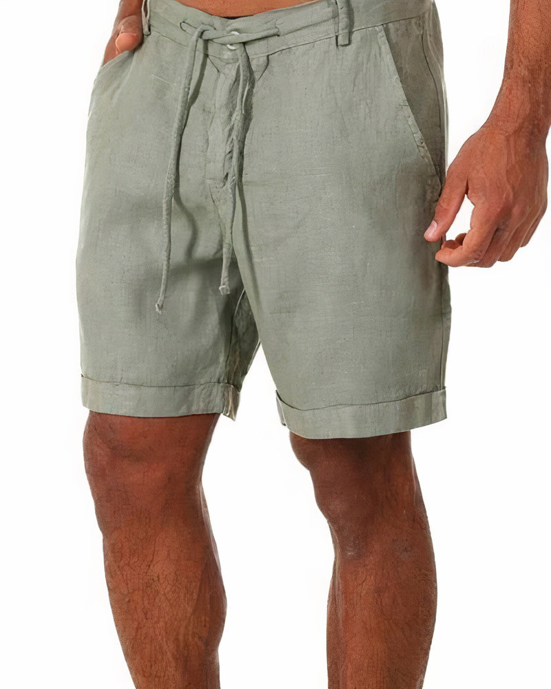 Leinen Shorts Herren Relaxed Fit Freizeit Elastischer Bund