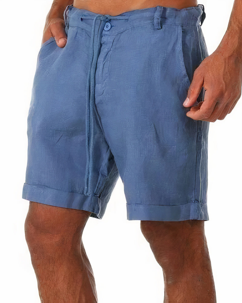 Leinen Shorts Herren Relaxed Fit Freizeit Elastischer Bund