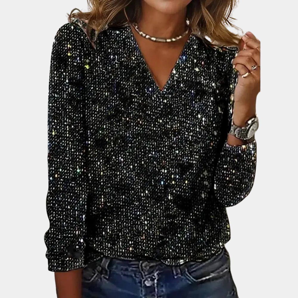 Damen Top Regular Fit mit Pailletten und V-Ausschnitt