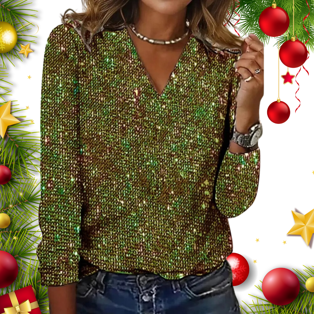 Damen Top Regular Fit mit Pailletten und V-Ausschnitt