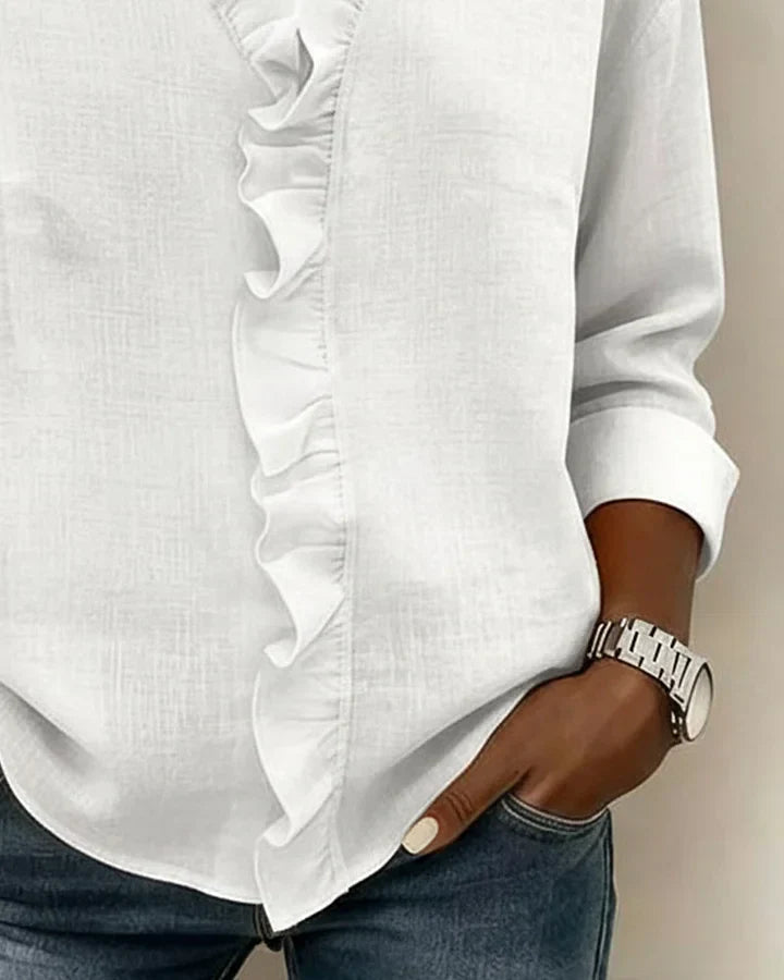 Damen Rüschenshirt Relaxed Fit mit V-Ausschnitt und Dreiviertelärmeln