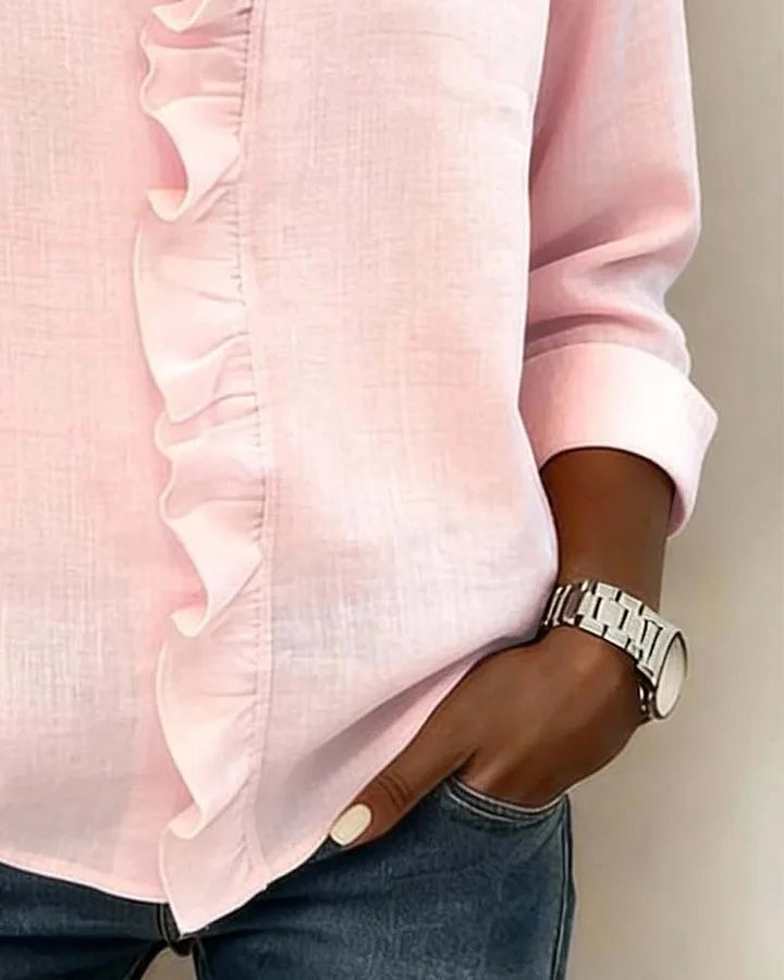 Damen Rüschenshirt Relaxed Fit mit V-Ausschnitt und Dreiviertelärmeln