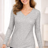 Damen Langarm V-Ausschnitt Top Regular Fit Elegant Freizeit