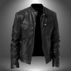 Herren Lederjacke Slim Fit Casual mit Stehkragen