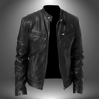 Herren Lederjacke Slim Fit Casual mit Stehkragen