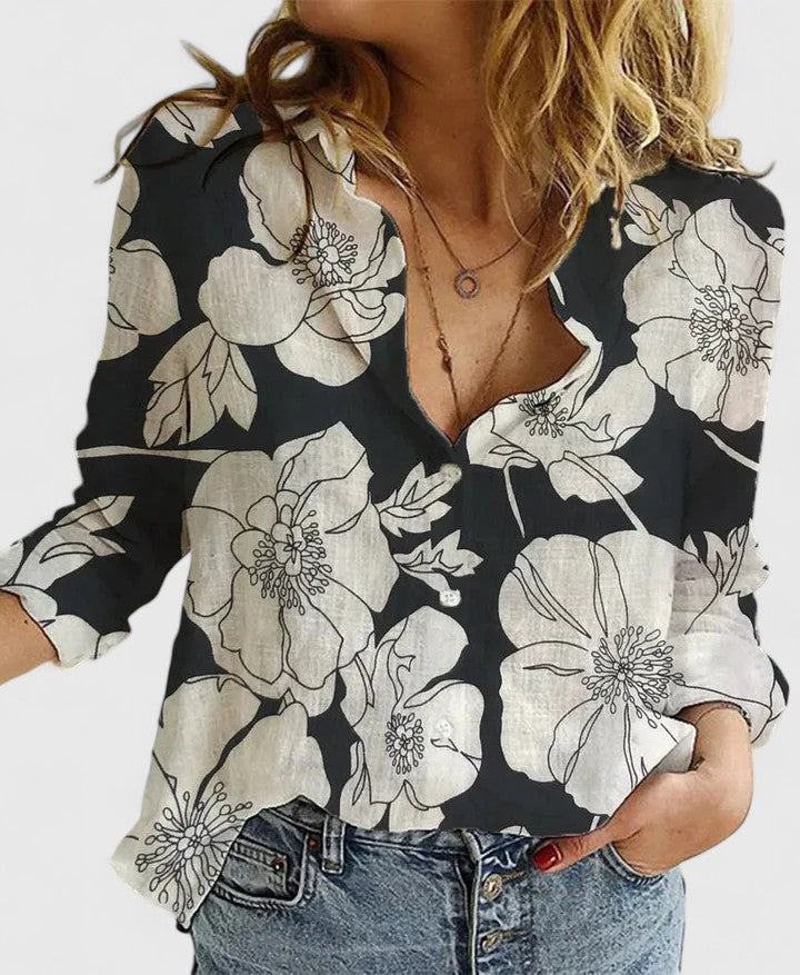 Damen Bluse Relaxed Fit mit Blumendruck und V-Ausschnitt