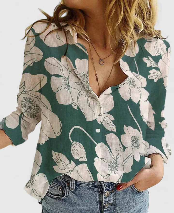 Damen Bluse Relaxed Fit mit Blumendruck und V-Ausschnitt