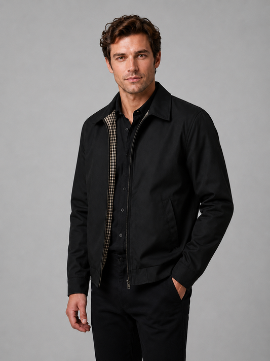 Herren Zip-Jacke Slim Fit mit durchgehendem Reißverschluss und Punktkragen
