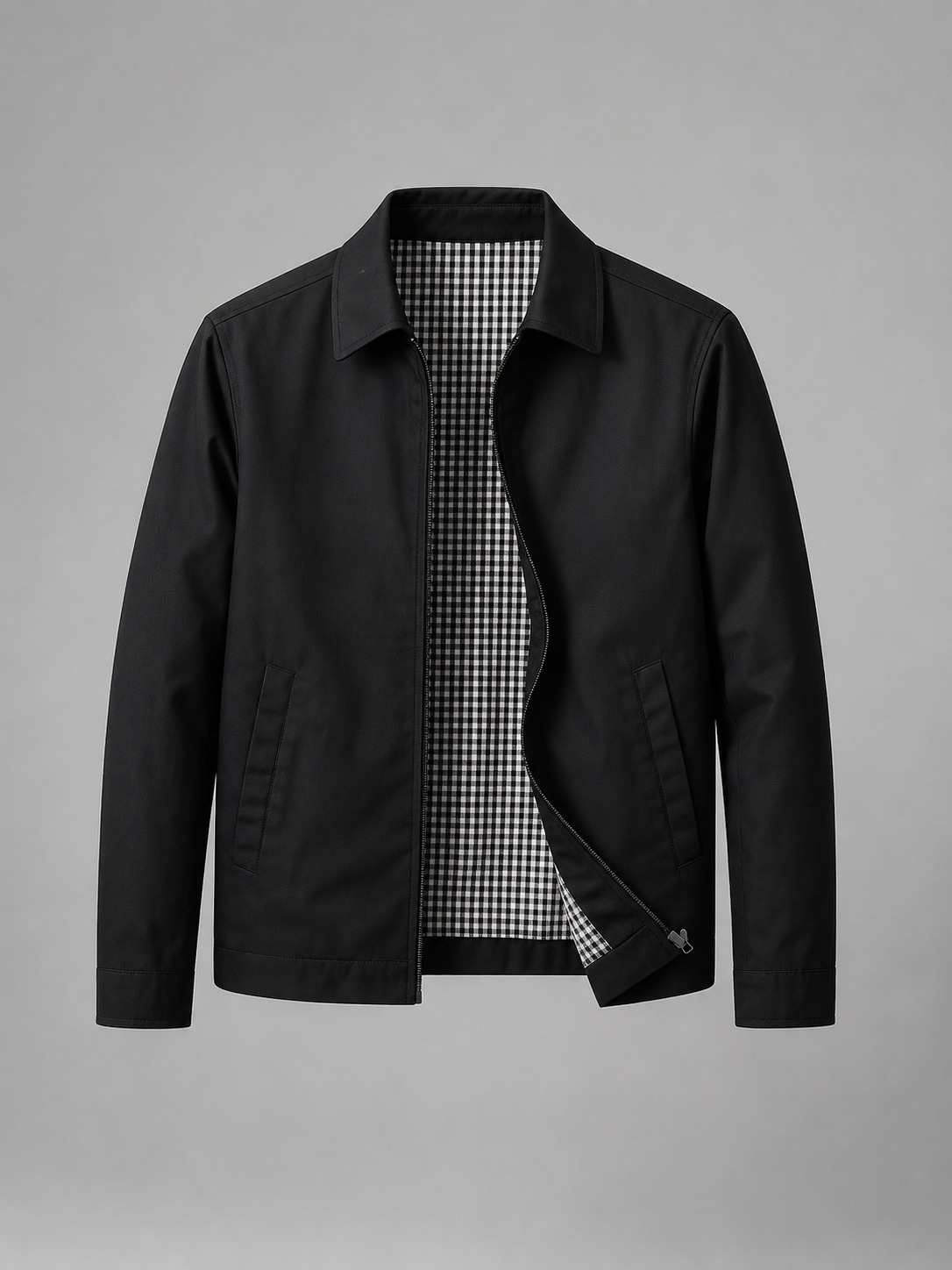 Herren Zip-Jacke Slim Fit mit durchgehendem Reißverschluss und Punktkragen
