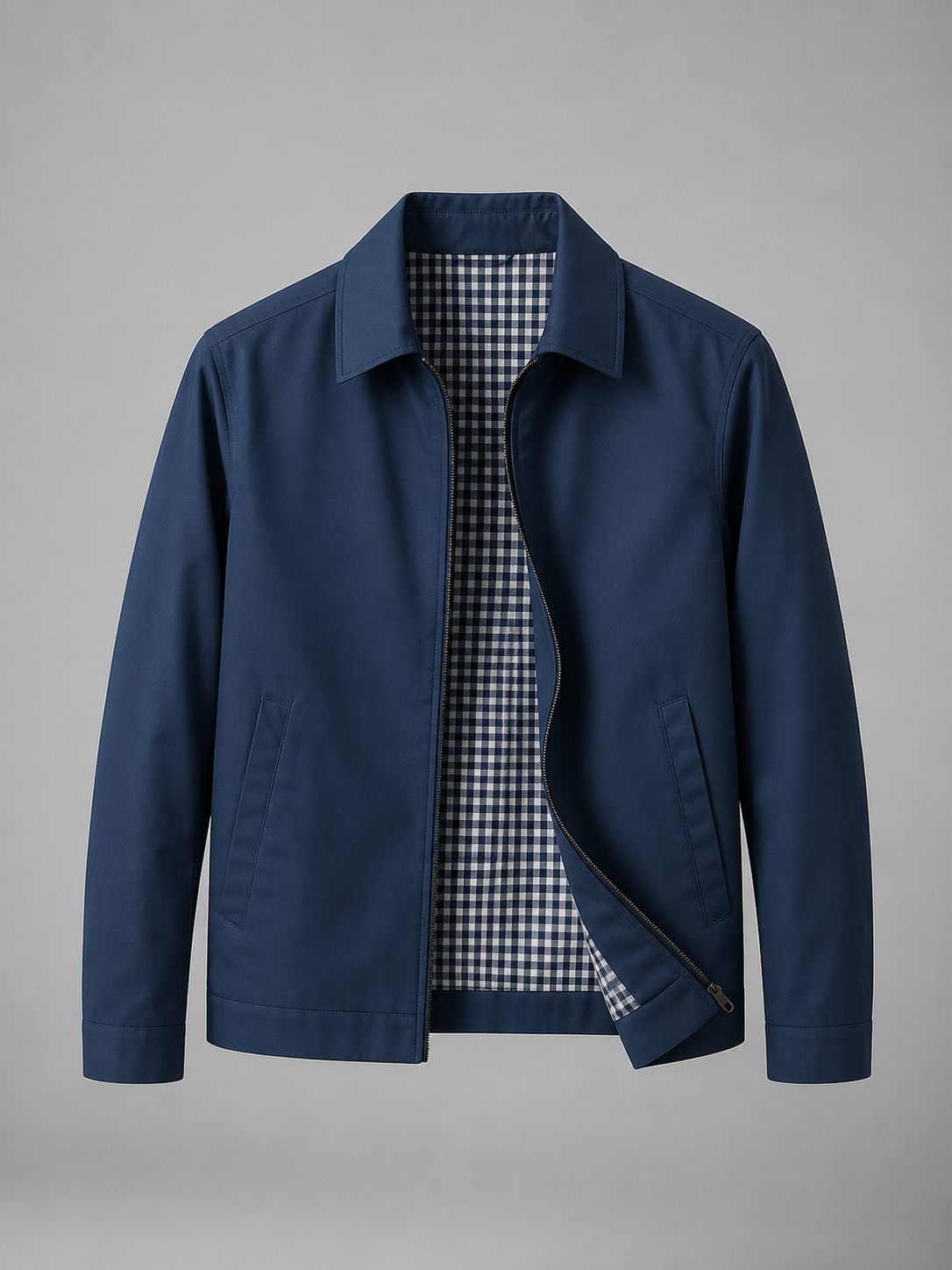 Herren Zip-Jacke Slim Fit mit durchgehendem Reißverschluss und Punktkragen