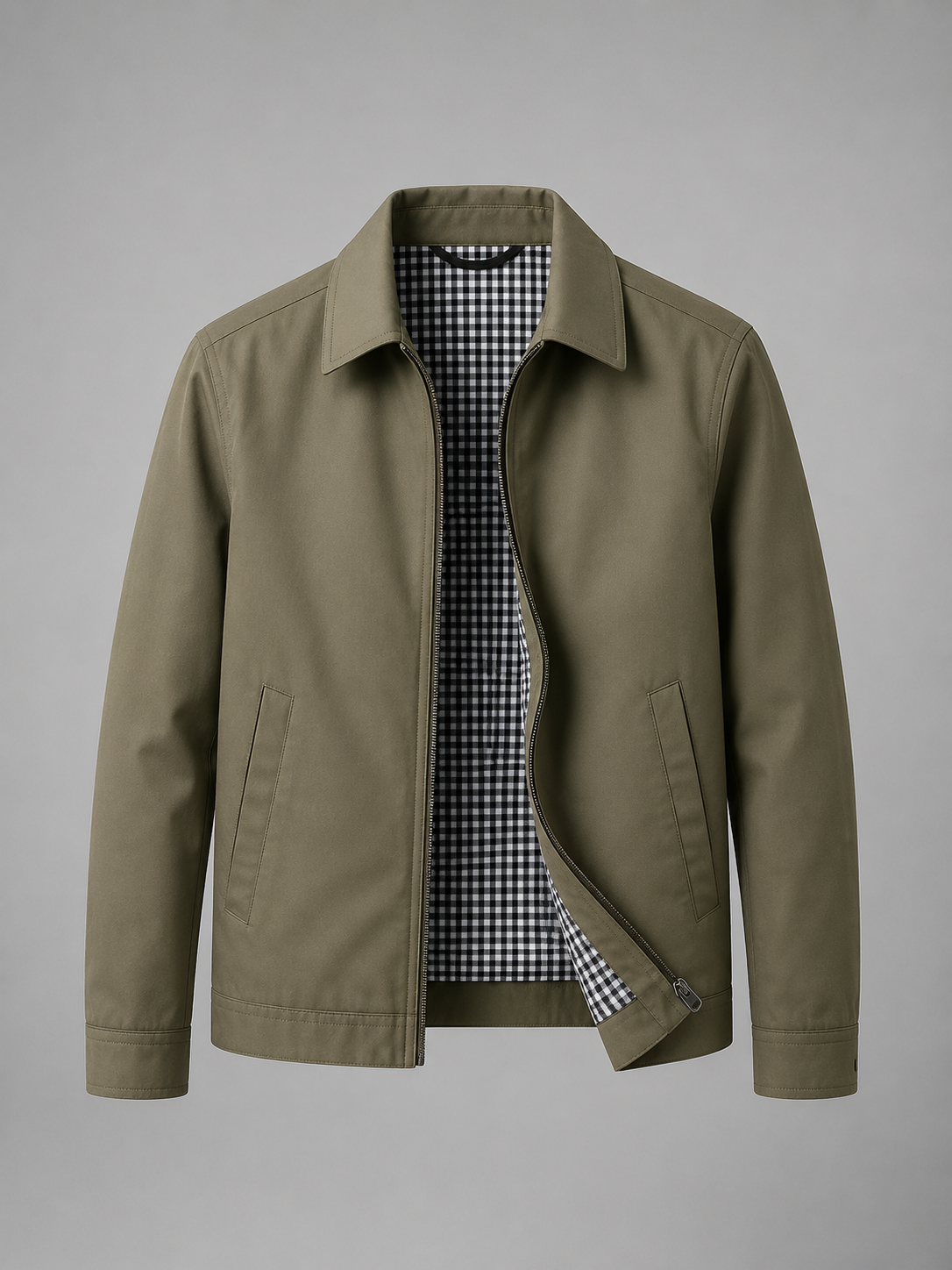 Herren Zip-Jacke Slim Fit mit durchgehendem Reißverschluss und Punktkragen