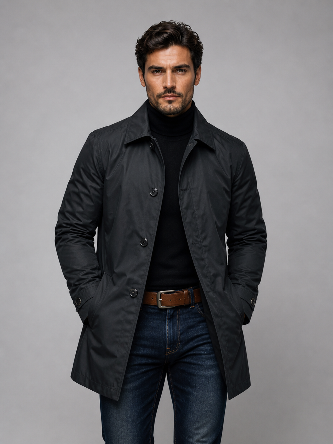 Herren Mantel Regular Fit mit Knopfverschluss