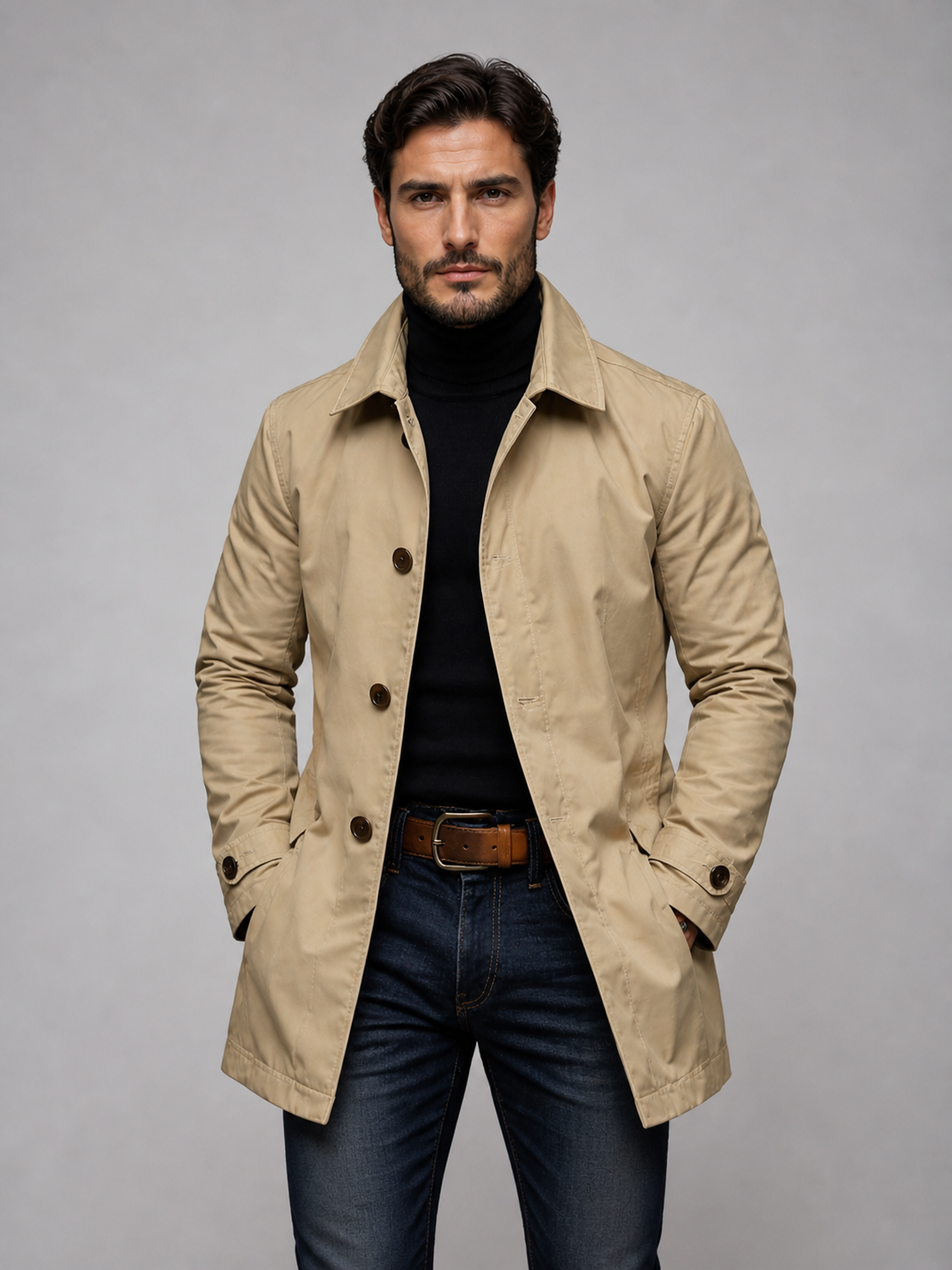 Herren Mantel Regular Fit mit Knopfverschluss