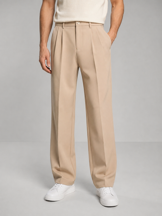 Herren Stoffhose mit geradem Bein und Bundfalte