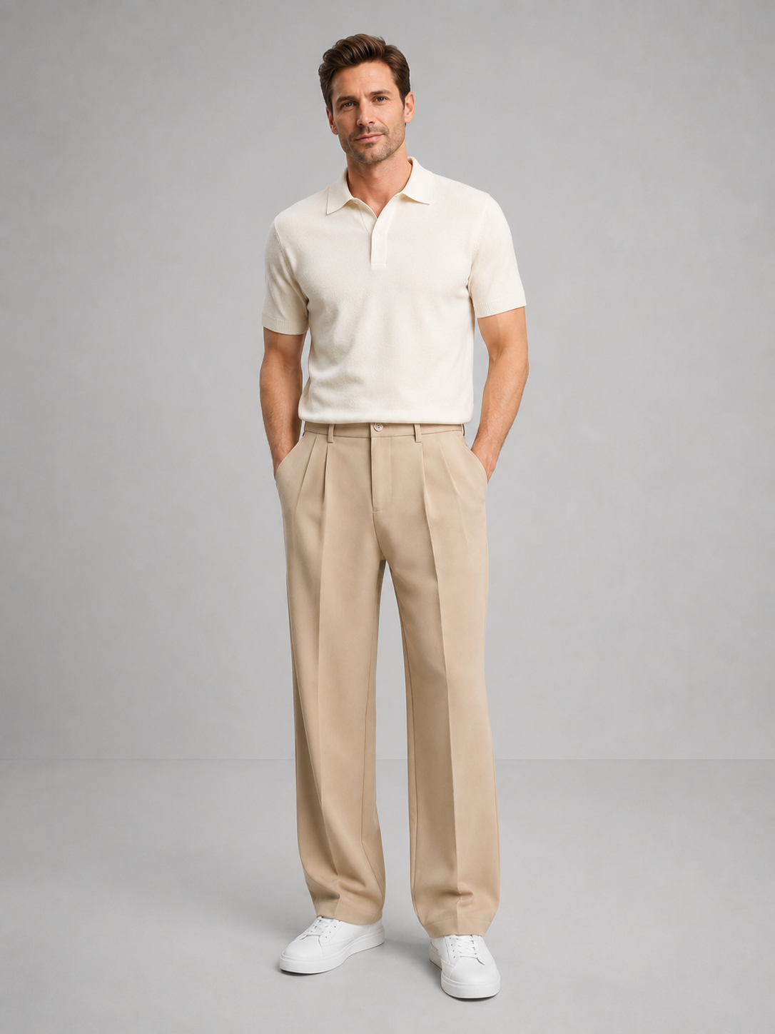 Herren Stoffhose mit geradem Bein und Bundfalte