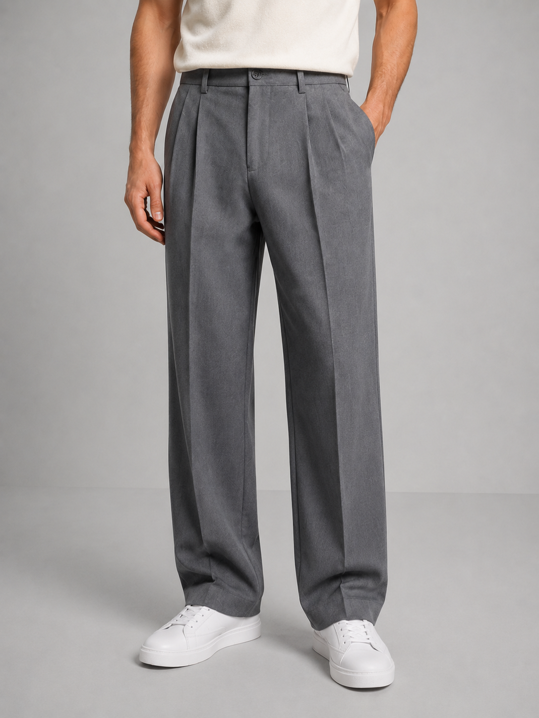 Herren Stoffhose mit geradem Bein und Bundfalte
