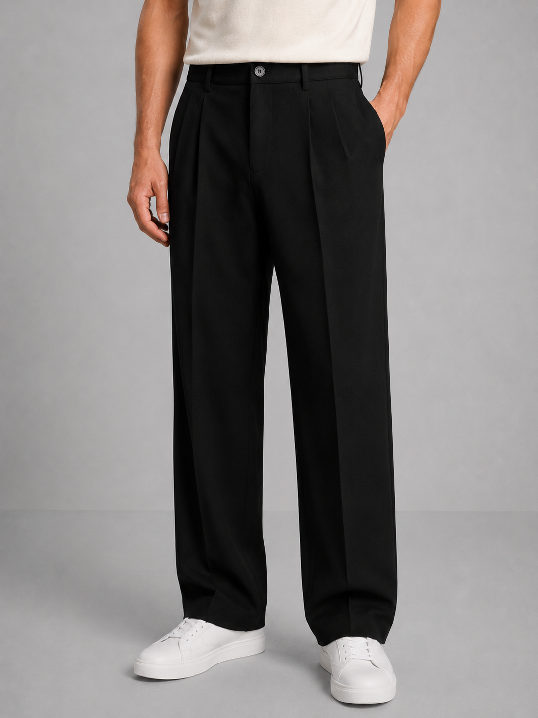 Herren Stoffhose mit geradem Bein und Bundfalte