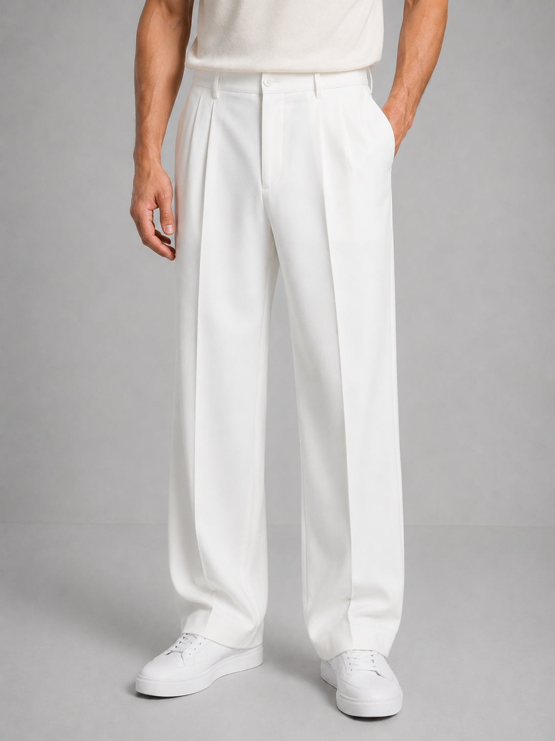 Herren Stoffhose mit geradem Bein und Bundfalte