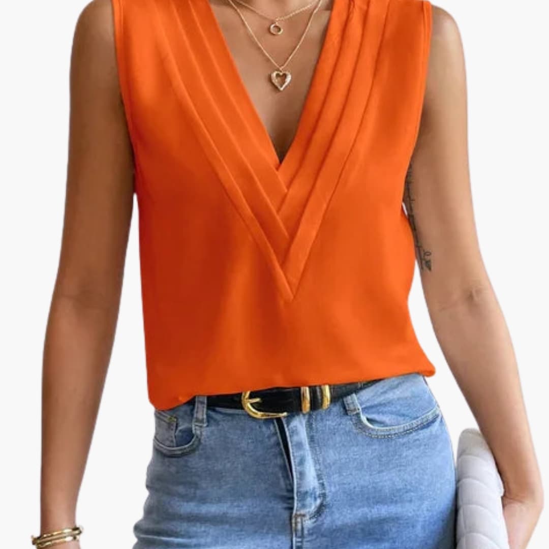 Damen Ärmellose Bluse Relaxed Fit mit drapiertem V-Ausschnitt