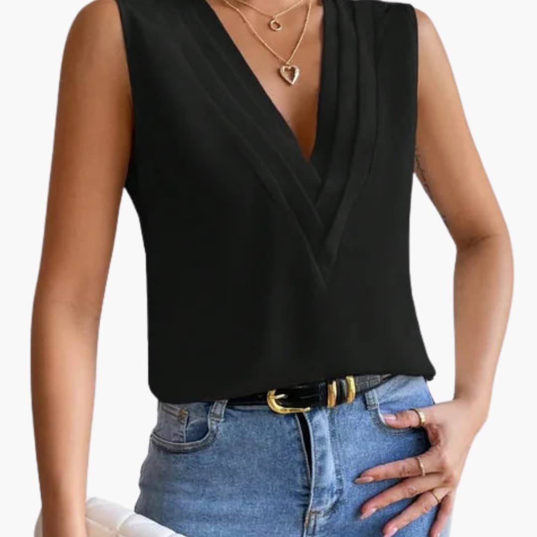 Damen Ärmellose Bluse Relaxed Fit mit drapiertem V-Ausschnitt