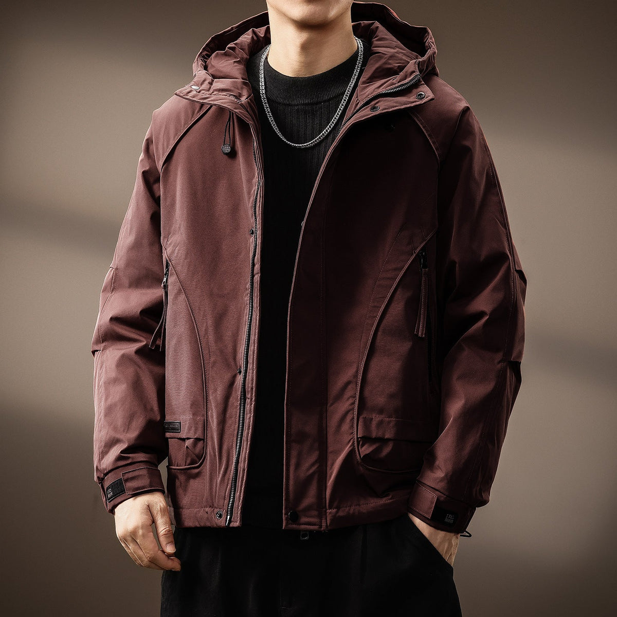 Herren Kapuzenjacke Relaxed Fit mit Reißverschluss und Raglanärmeln
