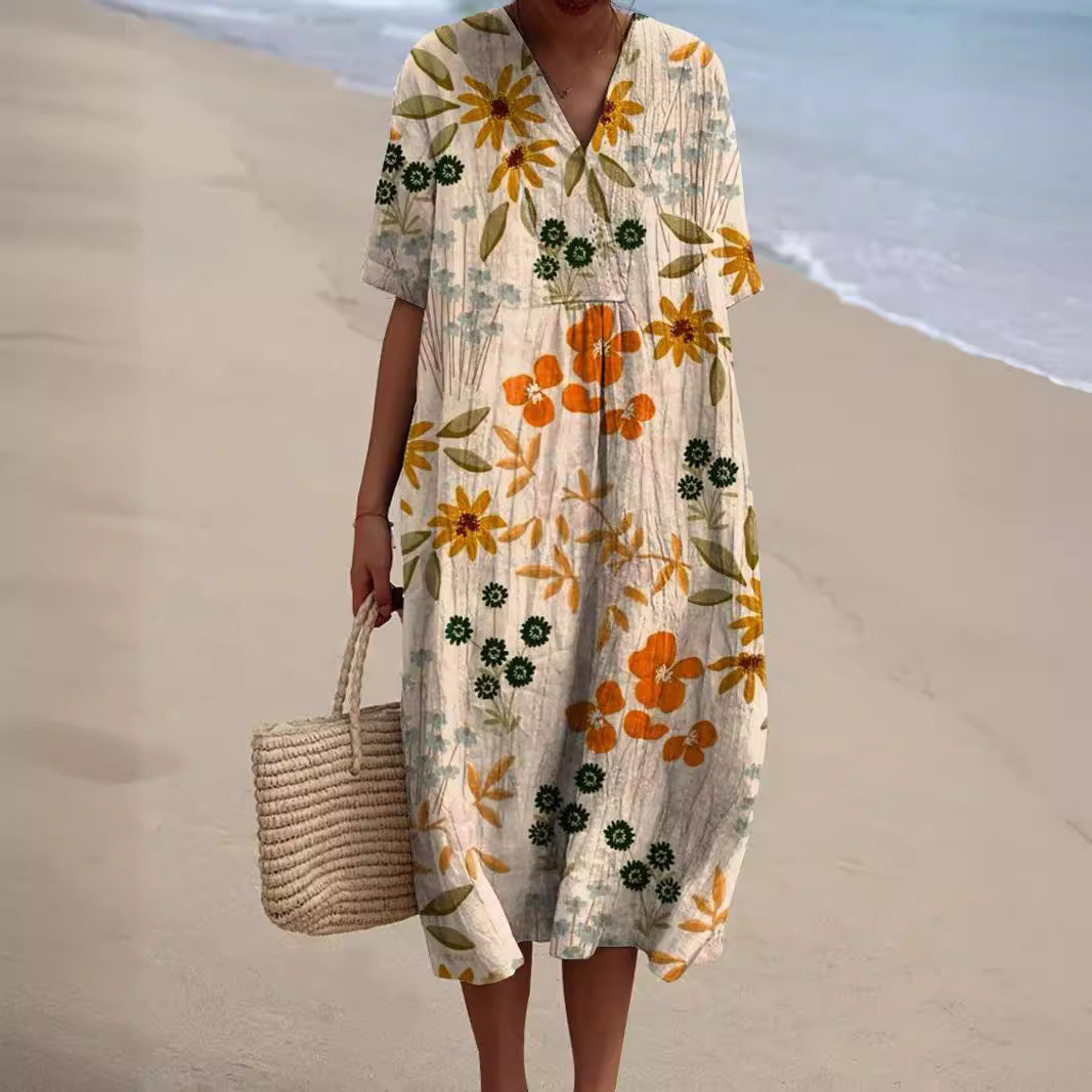 Cassandra | Sommerkleid mit V-Ausschnitt und farbenfrohem Blumenmuster | Luftig, Bequem & Feminin
