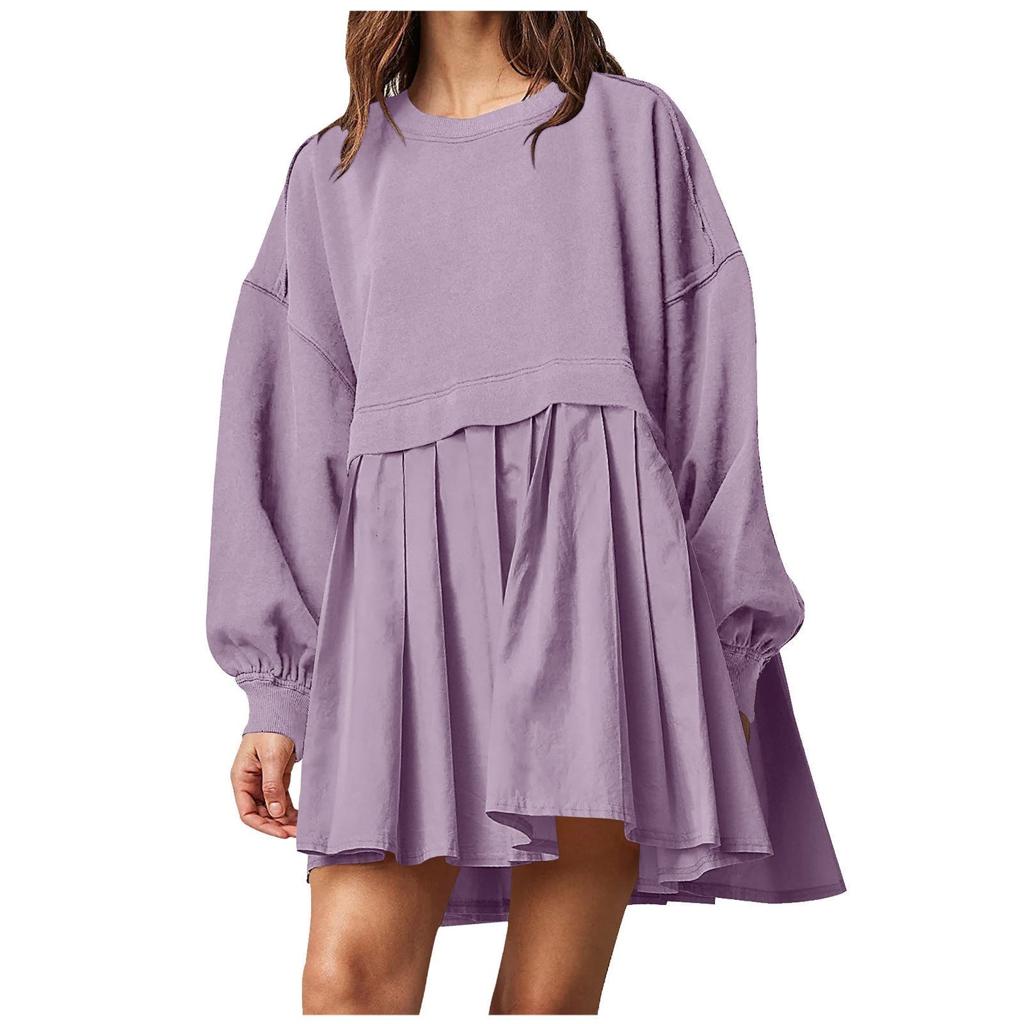 Aurora | Oversized Sweatshirt Kleid mit Plissee-Rock – Casual Mini-Look mit Rundhals und Bischofsärmeln