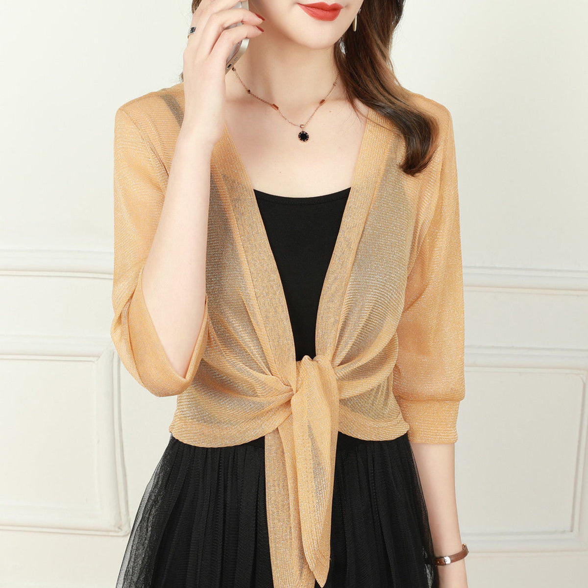 Damen Transparenter Cardigan Relaxed Fit mit Bindeband