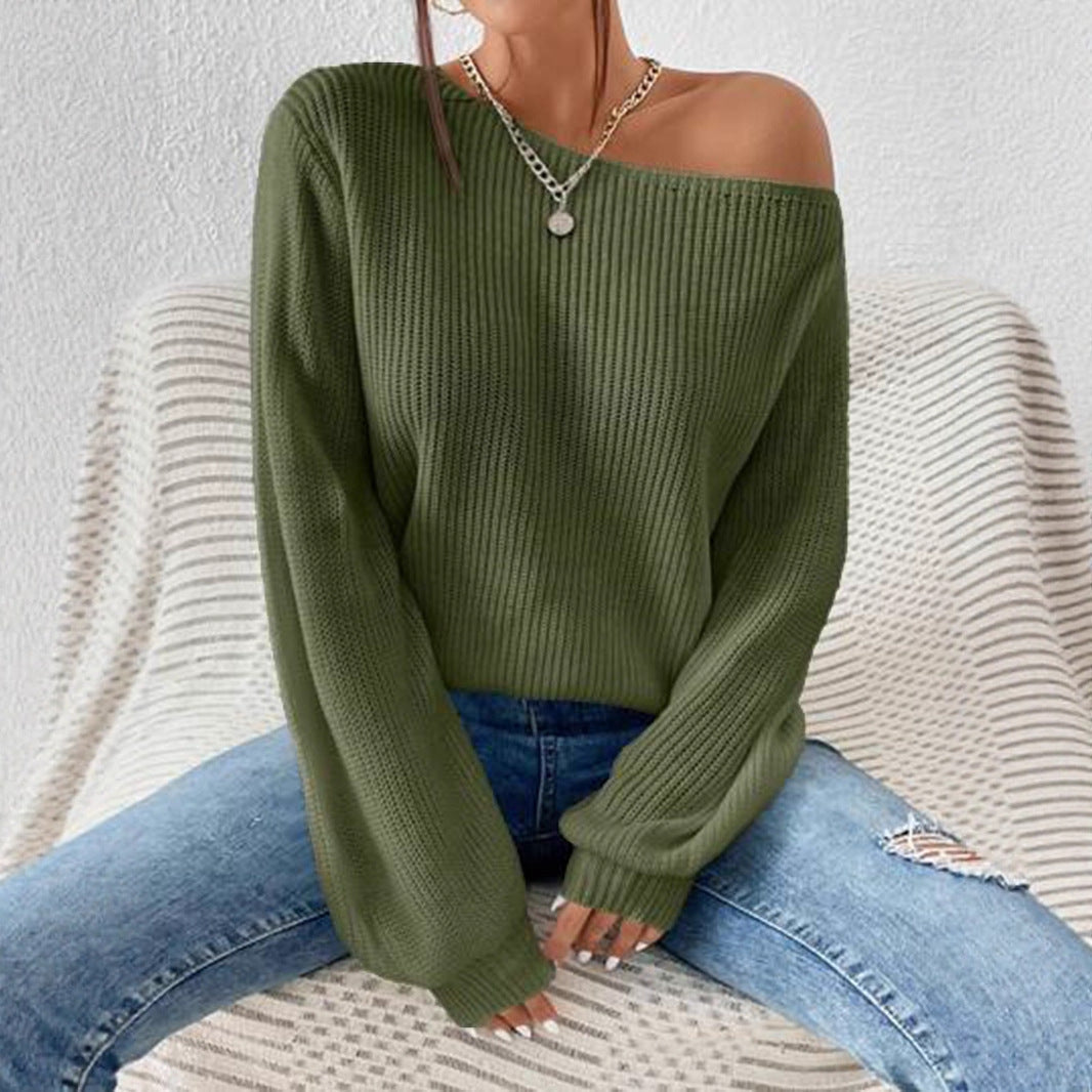Damen Strickpullover Relaxed Fit Schulterfrei mit Rippstruktur