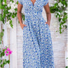 Helga | Geblümtes Boho-Midikleid mit V-Ausschnitt & kurzen Ärmeln für Sommer und Alltag