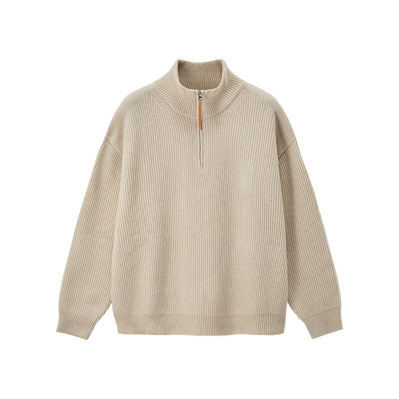 Damen Quarter-Zip Pullover Relaxed Fit mit hohem Kragen
