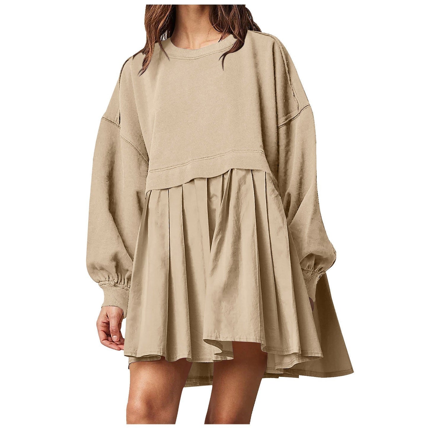 Aurora | Oversized Sweatshirt Kleid mit Plissee-Rock – Casual Mini-Look mit Rundhals und Bischofsärmeln