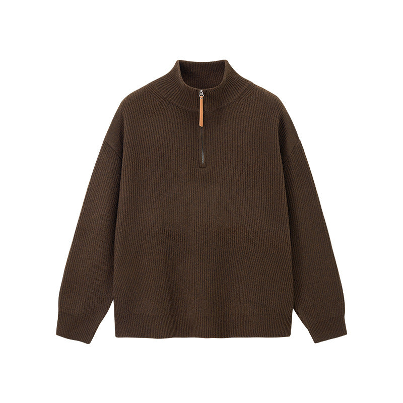 Damen Quarter-Zip Pullover Relaxed Fit mit hohem Kragen