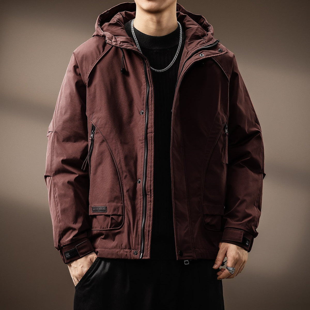 Herren Kapuzenjacke Relaxed Fit mit Reißverschluss und Raglanärmeln