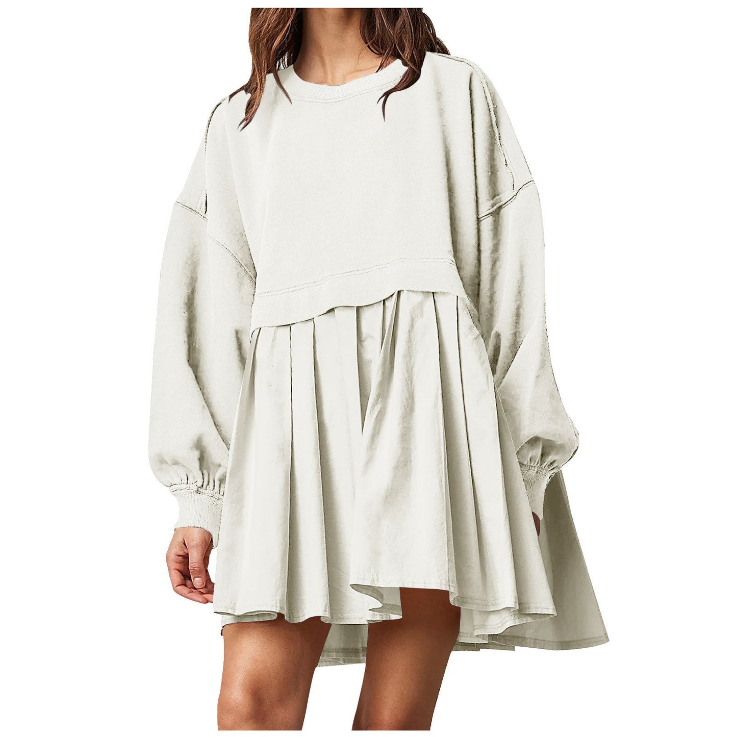 Aurora | Oversized Sweatshirt Kleid mit Plissee-Rock – Casual Mini-Look mit Rundhals und Bischofsärmeln